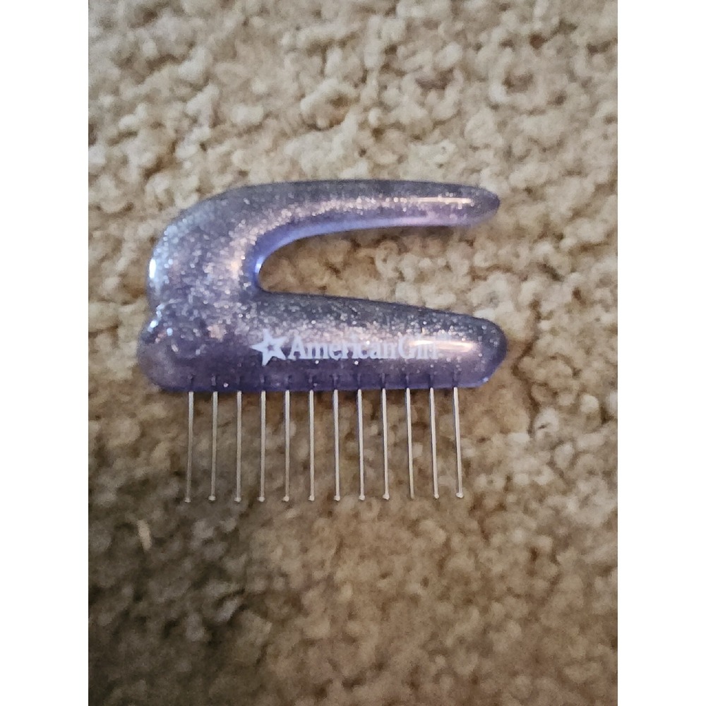 American Girl Hair Pick Sparkly‎ Silver Glitter Purple Wire Comb Detangler Brush